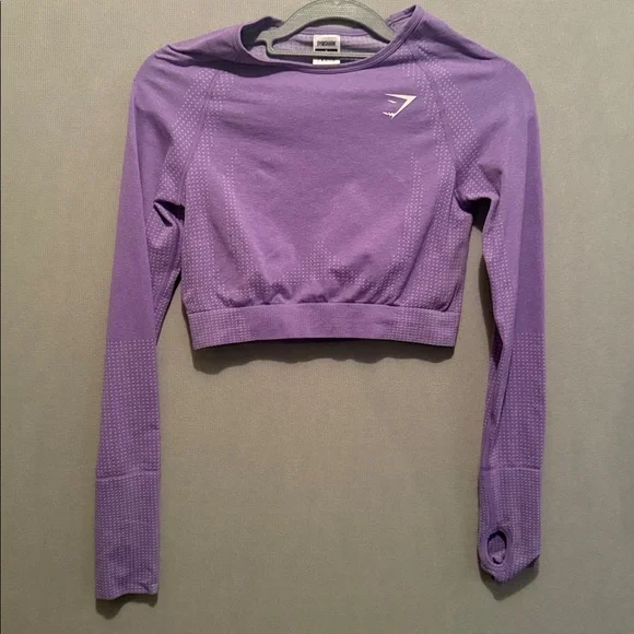 Gymshark Vital Seamless 2.0 Bright Purple Marl Cropped Long Sleeve Size Medium - Picture 2 of 3